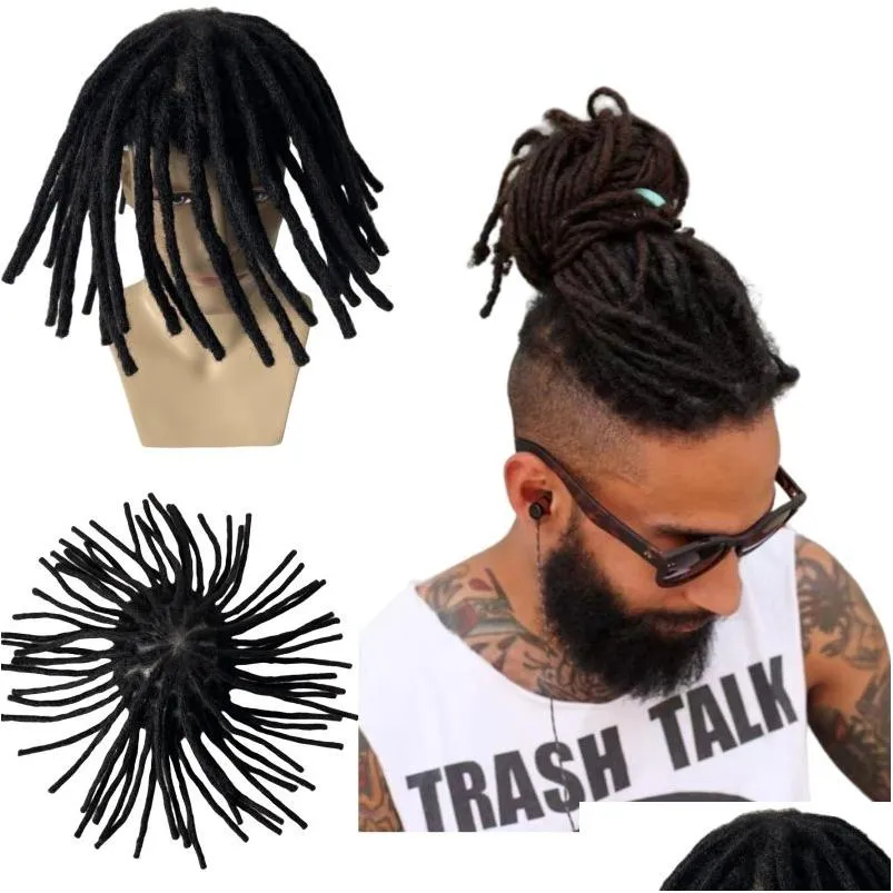 Mens Childrens Wigs 8 Inches Burmese Remy Human Hair Replacement Black Color Dreadlocks Toupee 8X10 Fl Skin Unit For Men Drop Delivery Dh0Mn