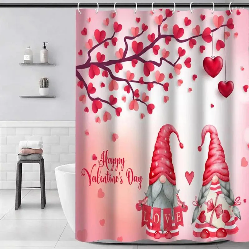 Zasłony prysznicowe Walentynki Walentynki Gnome Zestaw miłości z wodoodpornym materiałem 12 haczyków do dekoracji łazienki