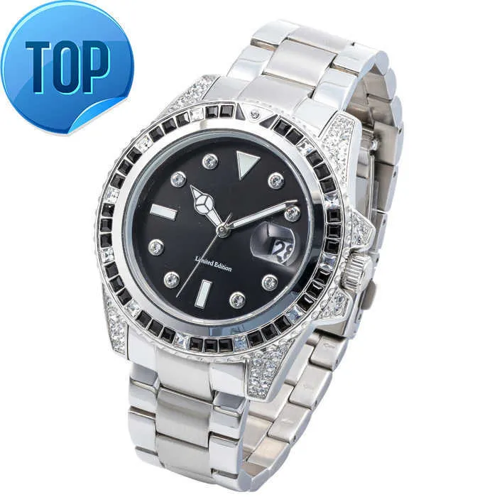 Relógio luminoso masculino de luxo de alta qualidade de fábrica com diamante de moissanite personalizado em aço inoxidável premium com movimento japonês relógio masculino