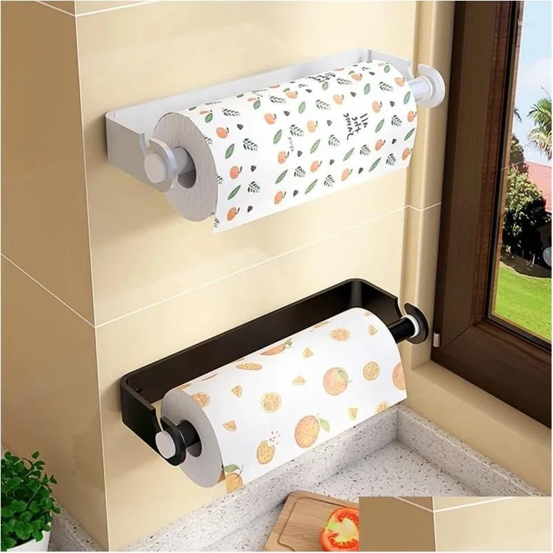 Organisation de stockage de cuisine Support de film alimentaire Accessoires noirs Serviette en papier Support de support de rouleau de salle de bain Sier Distributeur Fournitures Drop Del Ot4Pp