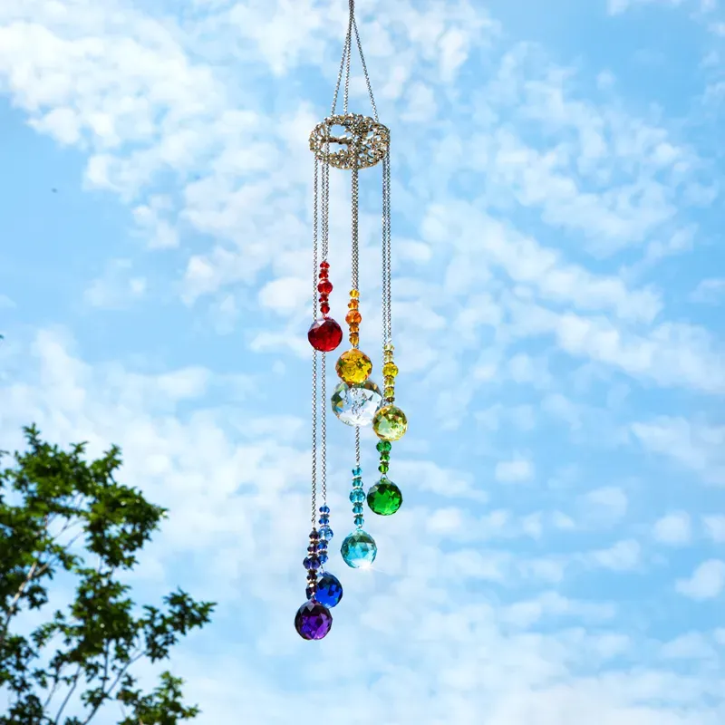 Film HD Chakra Prismi a sfera di cristallo Acchiappasole Albero della vita Ornamento da appendere alla finestra Ciondolo arcobaleno per la casa, decorazione del giardino