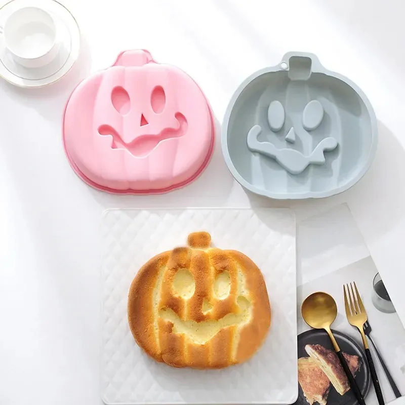 Halloween Silicone Stencils Pumpkin Face Cake Bak Pan Casting Die Soft Puddings Sjabloon voor 8.3inch Reposteria