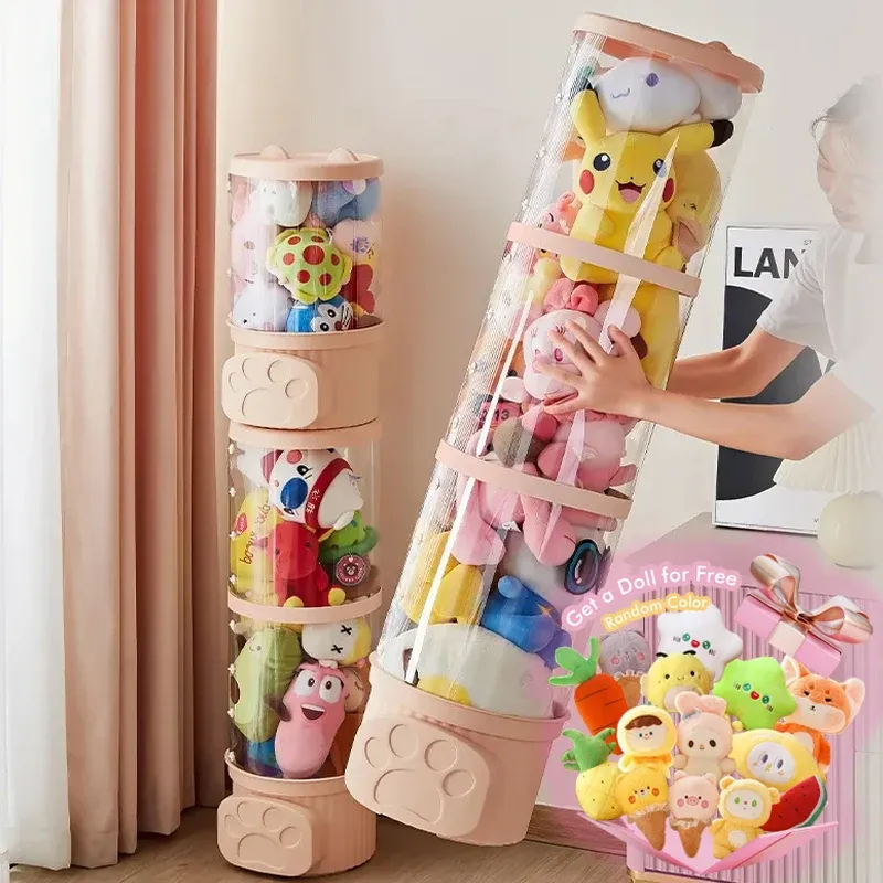 Bins bambola bobina tubo di stoccaggio a prova di umidità trasparente per l'organizzazione e lo stoccaggio dei giocattoli di peluche per bambini