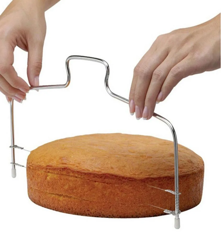 Cuisine entière bricolage accessoires de cuisson Double ligne trancheuse à gâteau maison bricolage lisseur de gâteau ligne de coupe réglable trancheuse de gâteaux D9532509