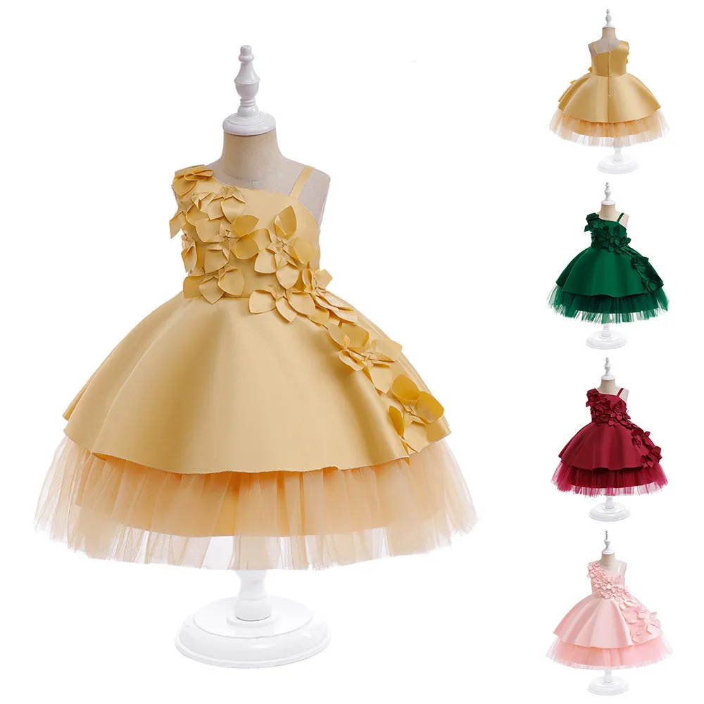 Doce rosa verde vinho alças douradas vestidos de concurso para meninas vestidos de flores para meninas vestidos de aniversário/festa para meninas saias do dia a dia roupas infantis SZ 2-10 D326194