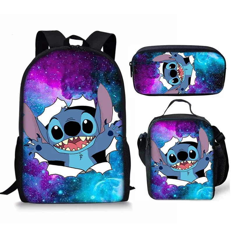 Mochila nueva Kawaii Stitch Girl, bolsa para bolígrafos para niños, bolsas para el almuerzo, mochilas para libros, 3 uds., mochilas para adolescentes, mochila para portátil de viaje para mujer