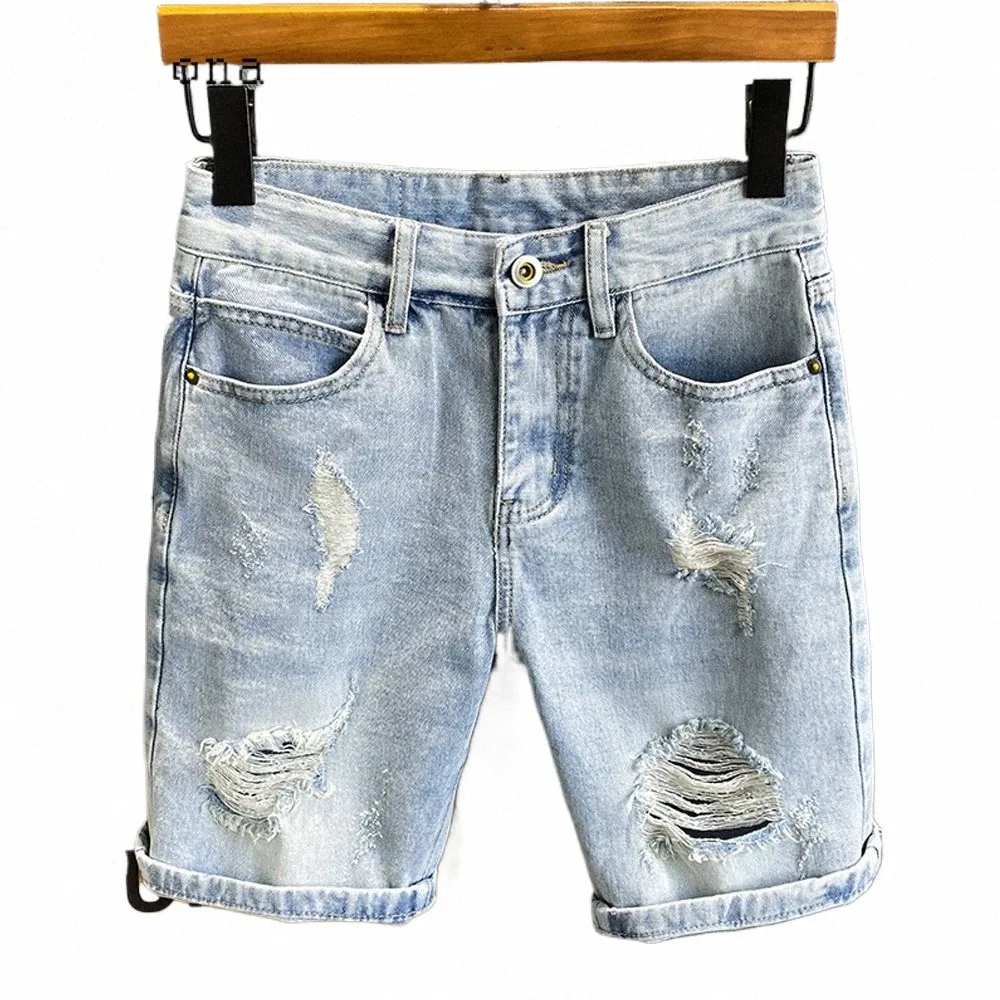 Samla Plus Size Men fi dolne środkowa talia Krym dżinsowe luźne dziura vintage rozryte krótkie dżinsy męskie letnie hotpants Q4su#