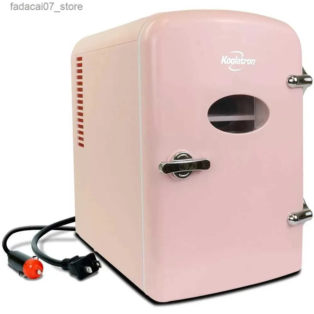冷蔵庫フリーザークーラトロン6缶AC/DCレトロミニクーラーパーソナルミニ冷蔵庫ピンクQ240326