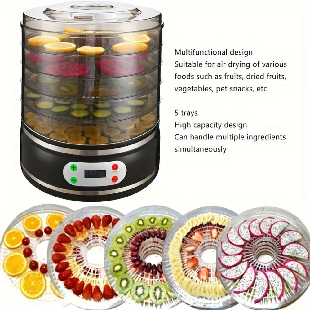 US Plug Vegetable Vanilla Home Fruit 5-layer Mushroom Air Dryer, Meat Sausage Dehydrator, Touch Variable Frequency Constant Temperature Plastic Thickening Hine,