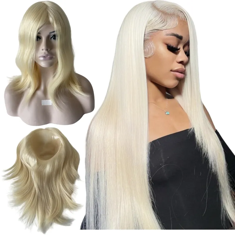 16 pouces CHEAUX VILLE CHINAGNE 613 Positre à cheveux blonde 7x9 PU Topper pour femme noire