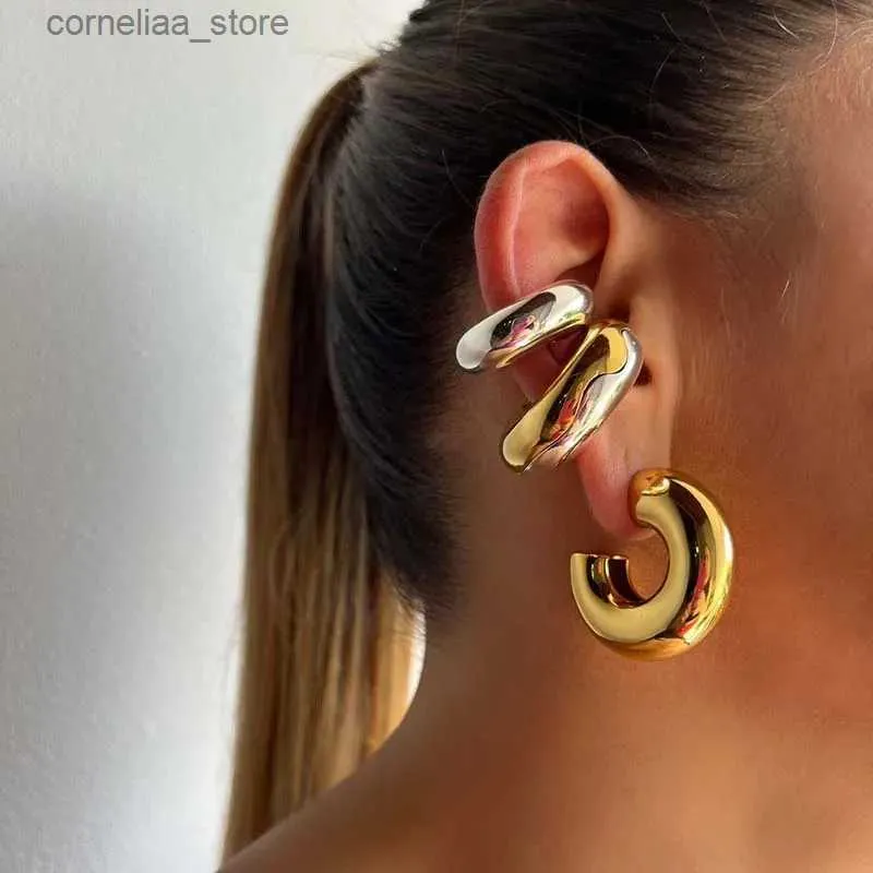 Boucle d'oreille manchette d'oreille Punk couleur or en acier inoxydable boucles d'oreilles à clip d'oreille épaisse pour femmes exagérées cercle rond épais manchette d'oreille bijoux cadeau 2023 Y240326