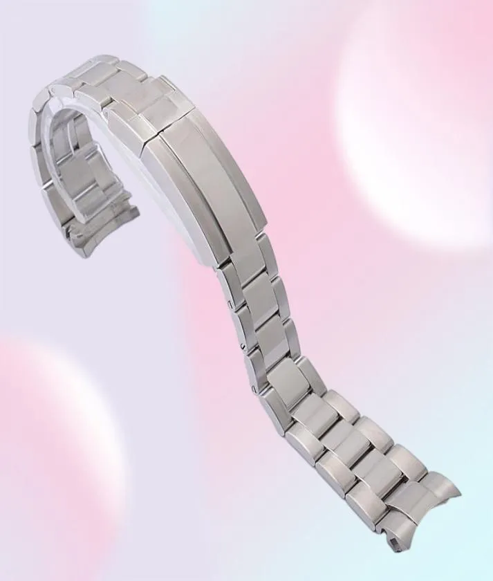 20mm 21mm Stainless Steel Watch Band Silver Gold Black Oyster Lock Clasp Curved End Bracelet for RX