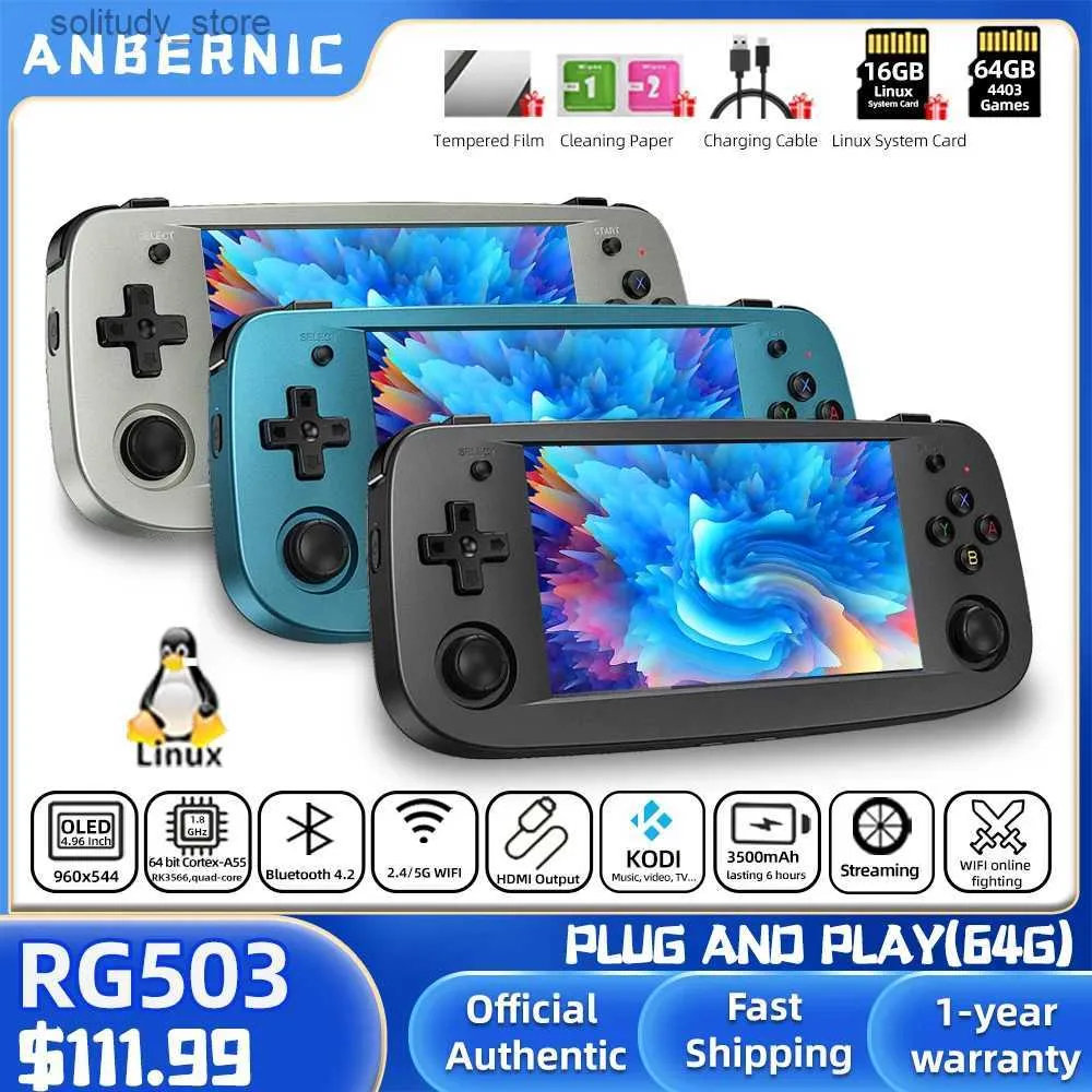 Przenośni gracze gier Anbernic RG503 Retro Handheld Console Game Game Console 4.95-calowy ekran OLED System przenośny gracz gry RK3566 Bluetooth 5G WIF Q240326