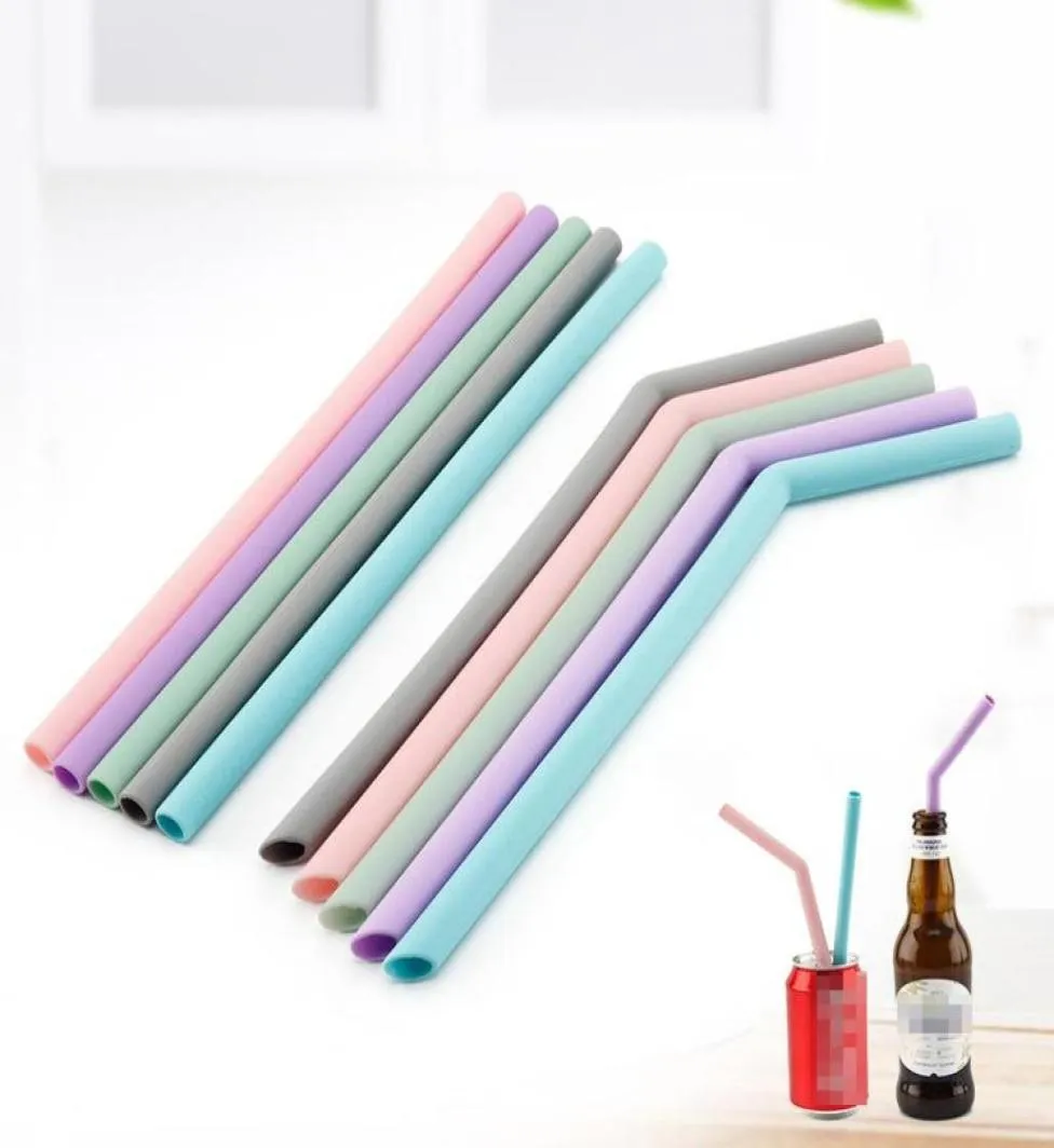 Paille à boire en silicone réutilisable flexible Paille de silicone de qualité alimentaire pliée droite pour la fête à la maison Bar de mariage Outils à boire Tube D6515749