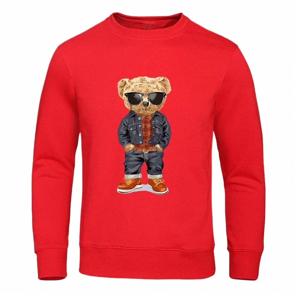 funny Pose Teddy Bear Printing Men Hoodie Simple Loose Casual Hoody Autumn Oversize Sweatshirt Fi Casual Pullover Unisex f9MG#