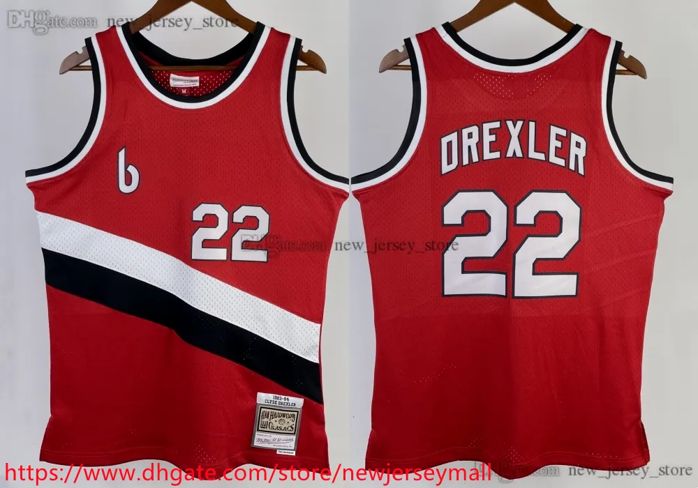 Impresso 1983-84 Classic Retro Basketball 22 Clydedrexler Jersey Print Vintage Red Breathable Jerseys camisas