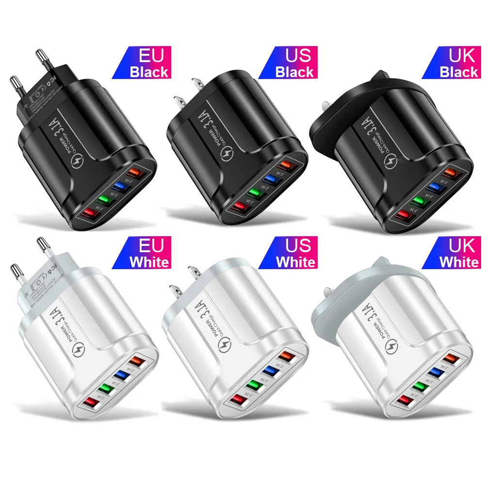 Wall Charger 3.1A 4 Ports USB Travel Charger US EU UK Charger For iPhone 15 14 13 12 Samsung Xiaomi Mobile Plug Charging Adapter lyp059