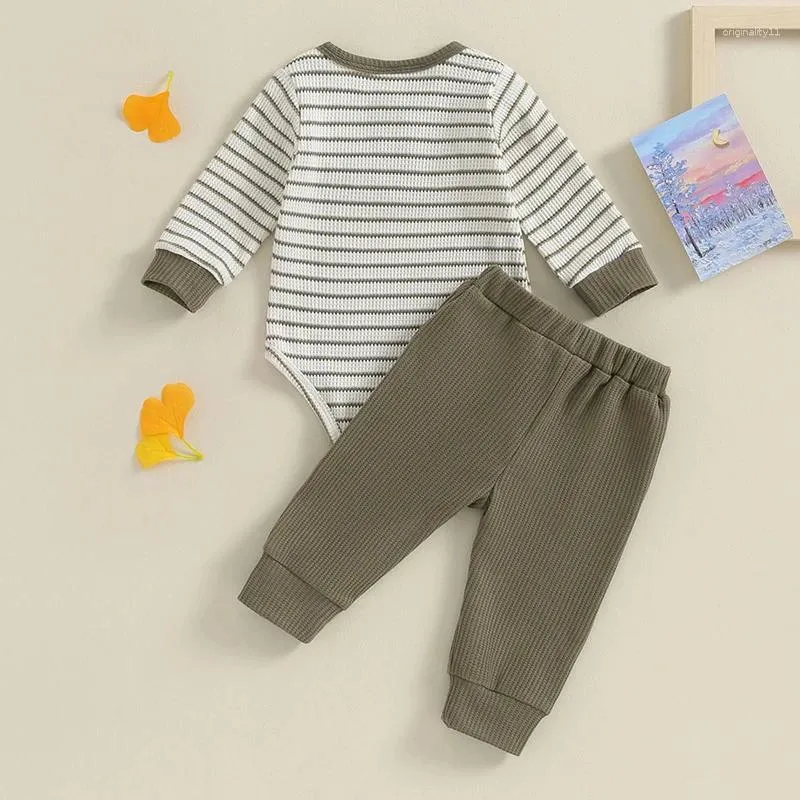 Conjuntos de roupas nascidos bebê waffle malha chegando em casa outfits 2pcs infantil menino menina outono roupas listradas manga longa macacão calças conjunto