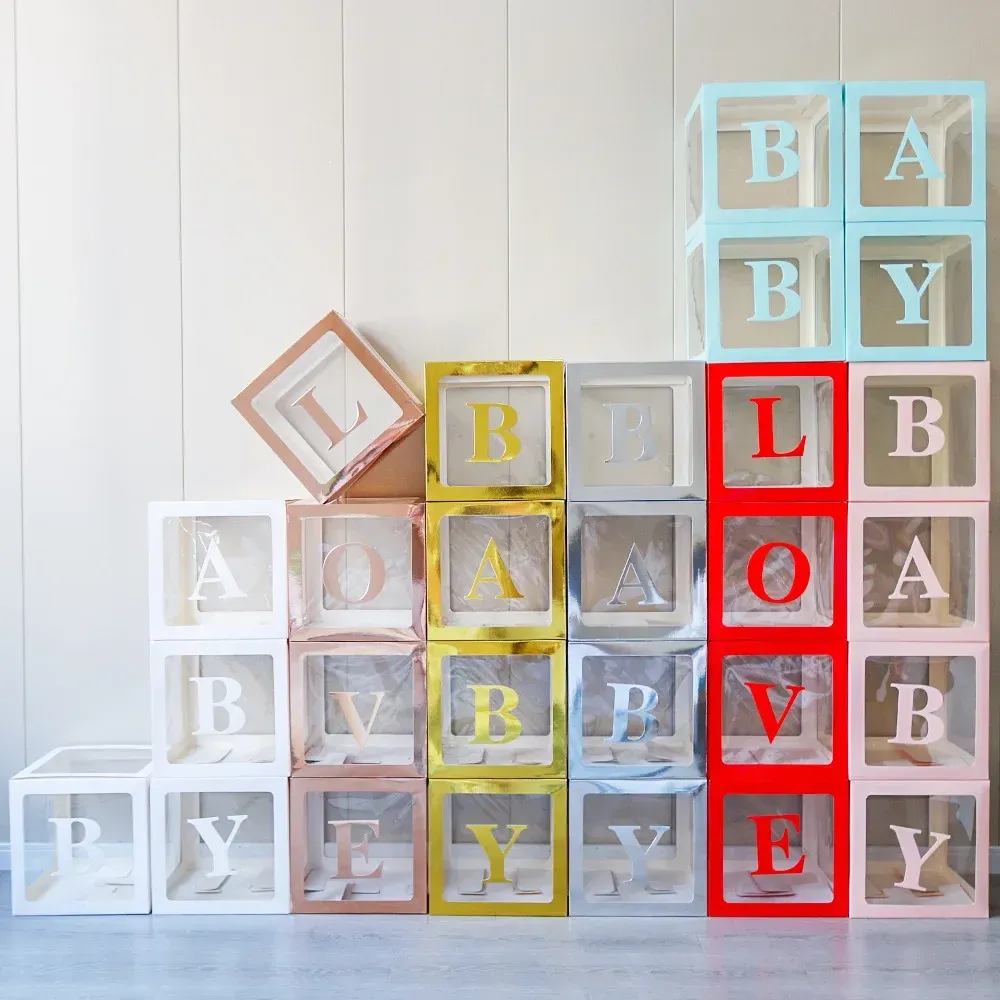 Miniaturen 4PCS transparente Ballonbox Geburtstag Überraschungsbox Vorschlag Werbung Party Layout Cyber Red BABY Letter LOVE Box