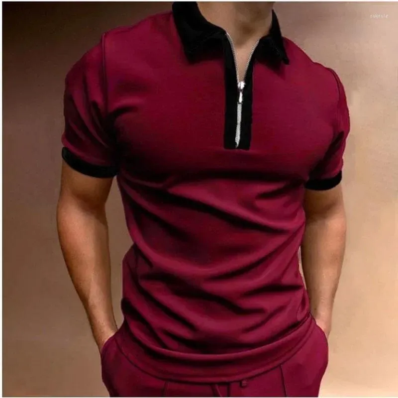 Мужские рубашки-поло с принтом, повседневные уличные футболки с короткими рукавами и лацканами на молнии