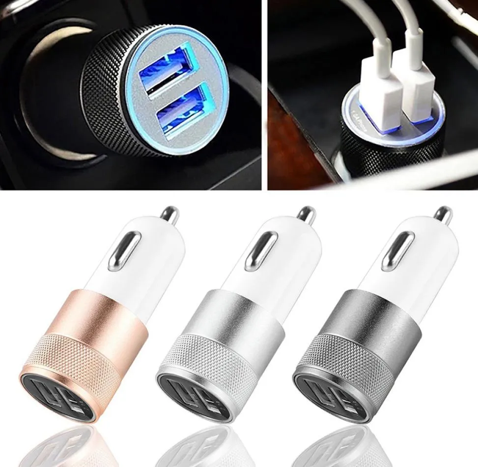 Universal 10A 21A Dual USB Car Charger Adapter Intelligent laddningsmetalllegering med LED -ljus för iPhone Mobiltelefon CAR371627