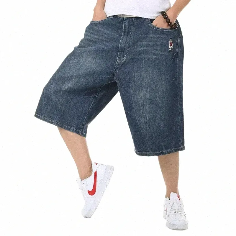 Schinte Summer Plus Size szeroko nogi dżinsy Krótkie dżinsy męskie deskorolki workowate Men Men Capri Denim Pants 42 44 46 48 J0RV#