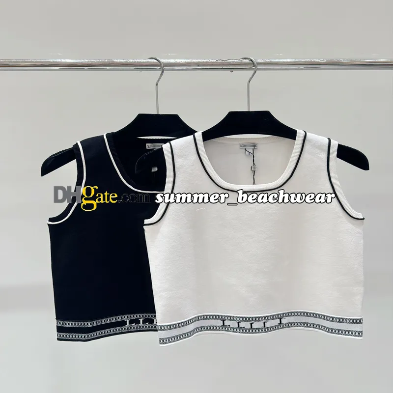 Lettre sangle tricoté gilet taille basse hauts en tricot élégant col en U sans manches gilet en tricot Sexy Camisole femmes sport d'été débardeur t-shirts