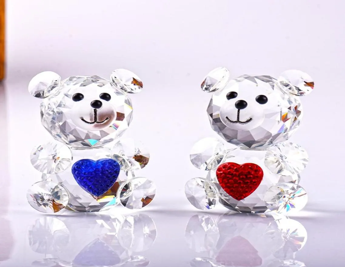 8 CM Cute Clear Glass Crystal Bear with Pink Blue Bowknot Heart Girls Birthday Gift Wedding Gift Home Decor DEC2293592412