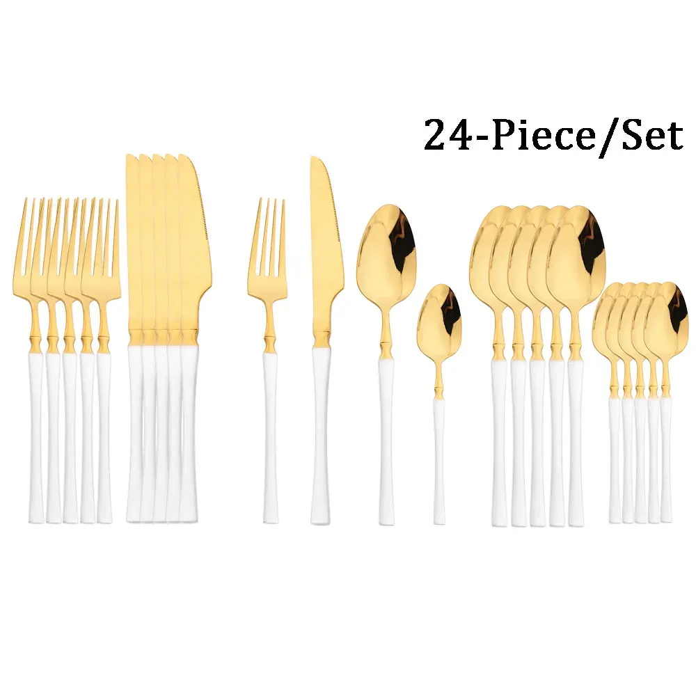 Sets JANKNG 24-teiliges Weißgold-Geschirrset aus Edelstahl, Geschirr, Löffel, Gabel, Messer, Besteck, Küche, Lebensmittel, Besteck, Besteck-Set