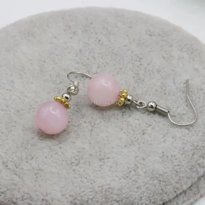 Dangle Earrings Lucky Stone Pink Chalcedony Crystal Round Beads Jewelry Drop Party Gifts Accessories Fashion Making