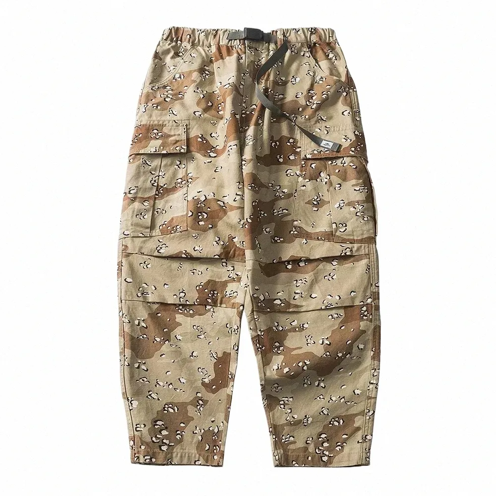 Pocket Camoue Spodnie cargo męskie plisowane safari w stylu safari elastyczna talia luźna luźna szeroka noga zwężające się spodnie Z2TP#