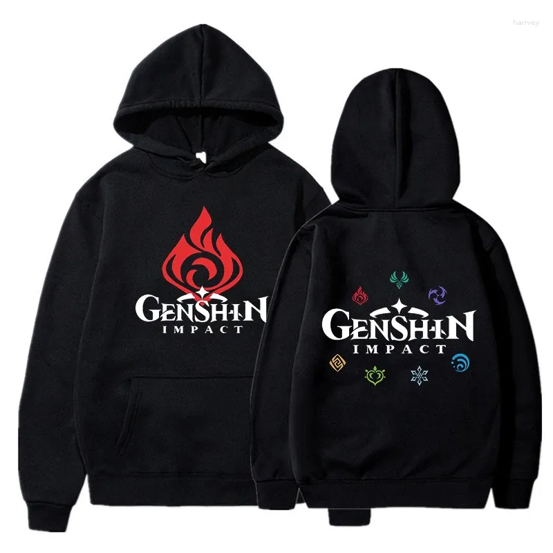 Sweats à capuche pour hommes drôle Anime Genshin Impact jeu feu Logo femmes hommes mode dessin animé hiver décontracté surdimensionné sweats à capuche