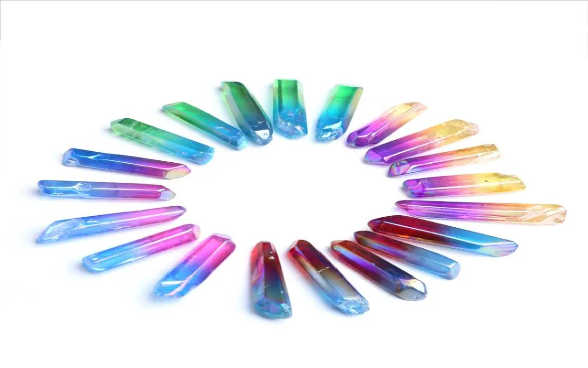 HJT 20 PCS inteiramente novo colorido pontos de cristal de quartzo natural cura reiki varinhas de cristal cura chakra pedra sell9852624