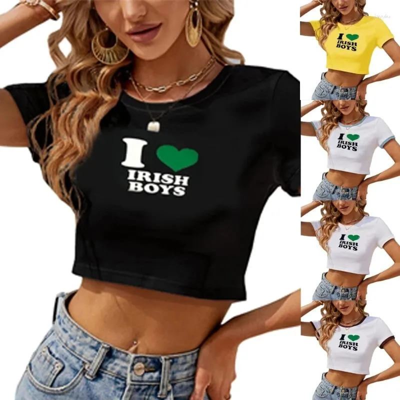 Mulheres camisetas Mulheres Crop Top Casual Letter Print Manga Curta Pescoço T-shirt Camisa de Verão Férias Saindo