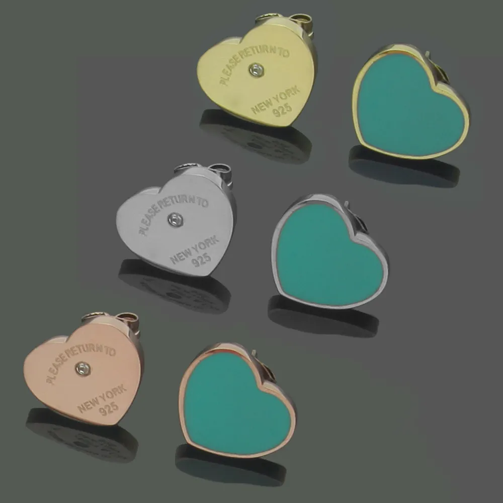 10-year-old factory wholesale 316L stainless steel heart-shaped brand titanium earrings couple gifts with dust bags.