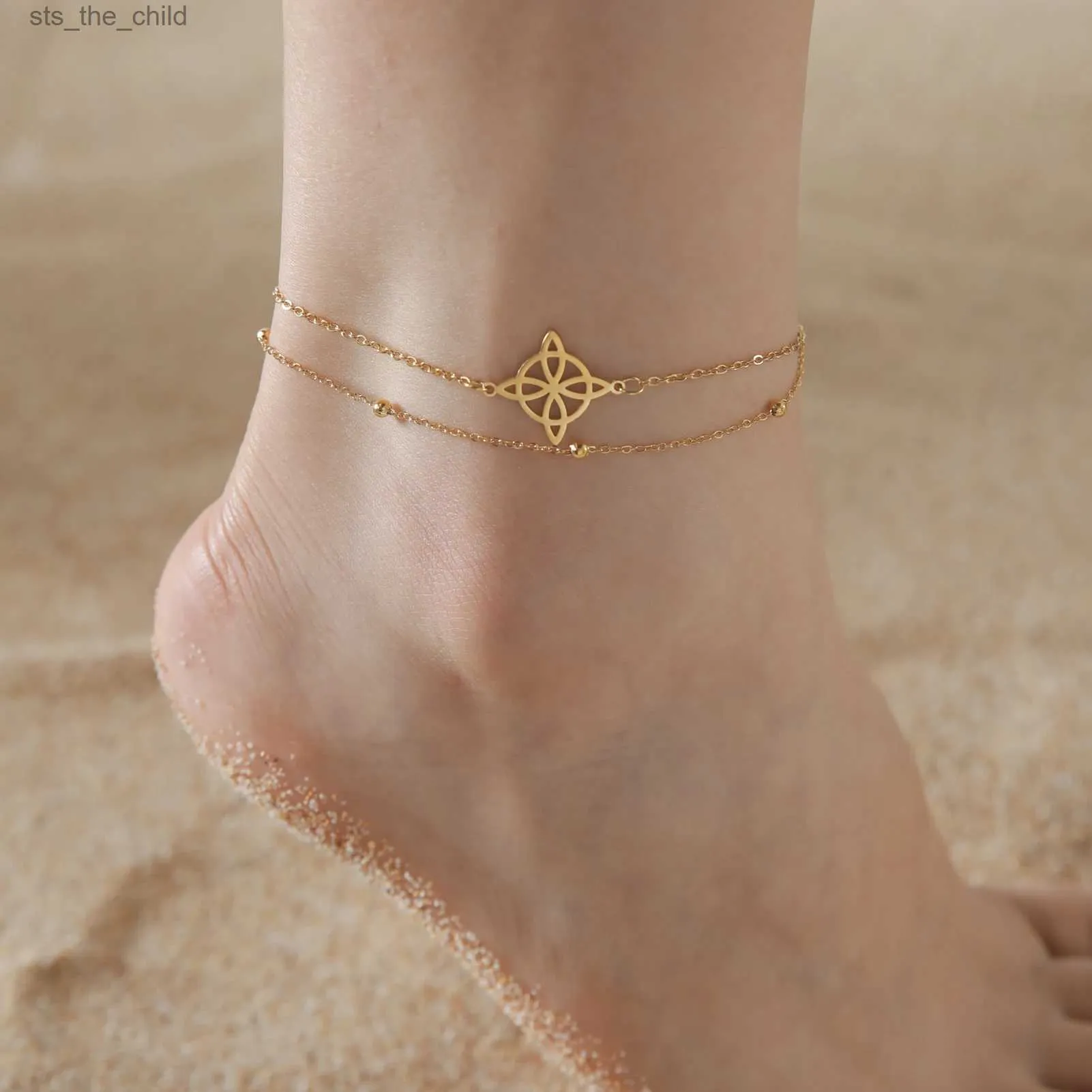 Fußkettchen Damen Bohemian Layered Celtic Knot Sommer Strand Perlenkette Fuß Hexenknoten Fußarmband Damen Beinkette JewelryC24326