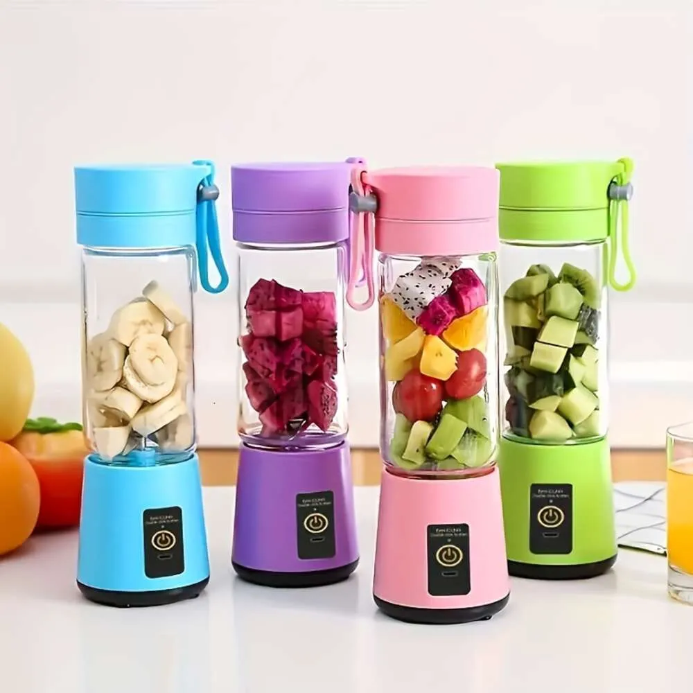 1 Stück tragbarer und per USB wiederaufladbarer Akku-Saftmixer mit 6 Klingen für Smoothies, Säfte, Shakes, Milch, Obst, Gemüse – Mini-Entsafterbecher im Lieferumfang enthalten