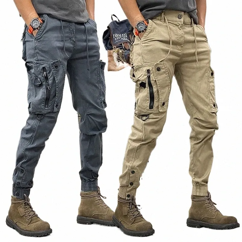 Pantalon cargo tactique militaire Hommes Armée Pantalon décontracté Zipper Multi-poches Cott Joggers Fi Kaki Noir Plus Taille Élastique H80b #