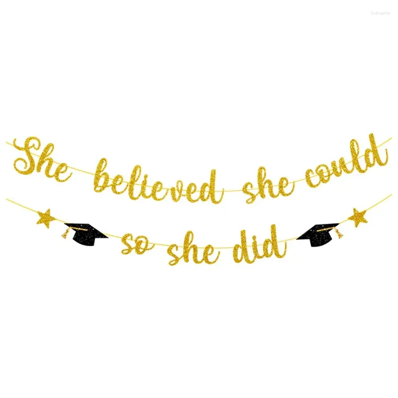 Decorative Flowers Graduation Banner She Believed Could So Did Garland Po Prop For Party Home Classroom Decor A