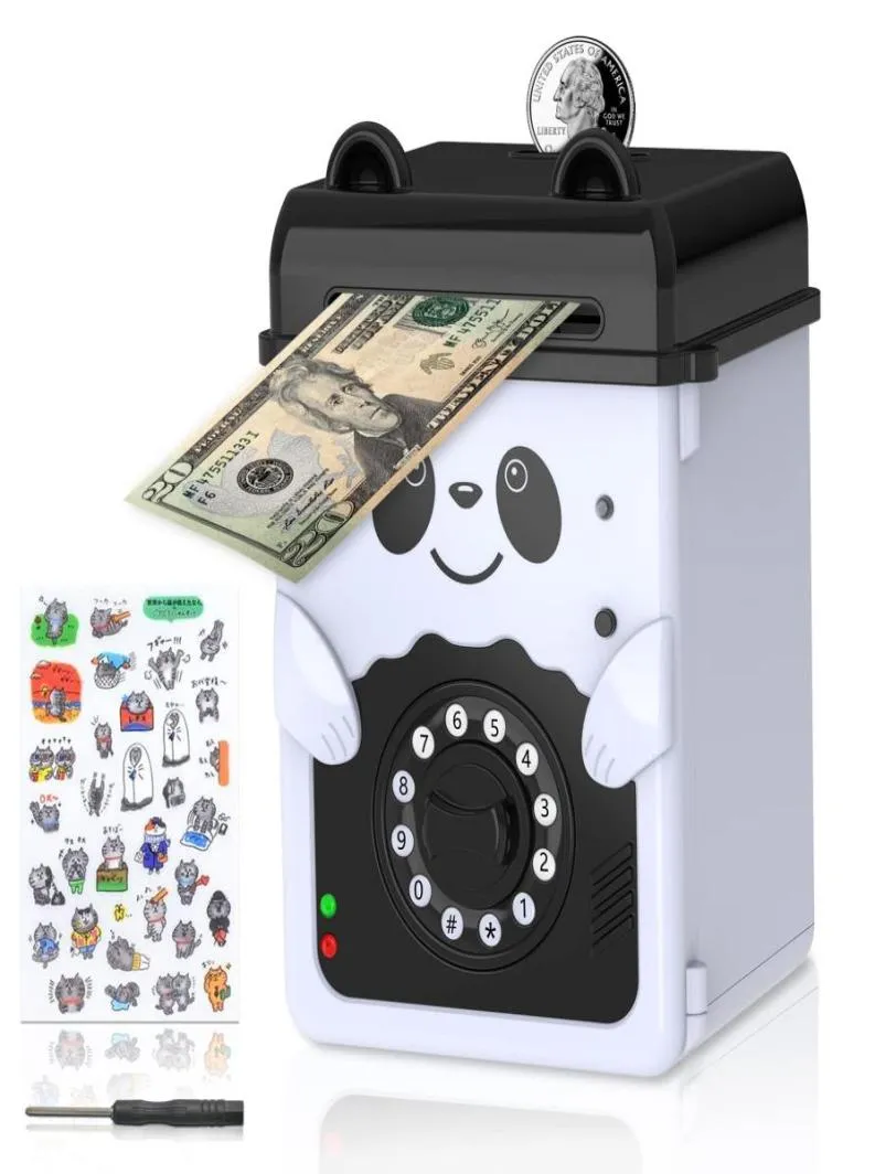 Nauka zabawek Mommed Piggy Bank Money Mini ATM Oszczędzanie z hasłem elektroniczne dla chłopców dziewcząt i Adts Panda Real Coin As Prezenty Bi9183863