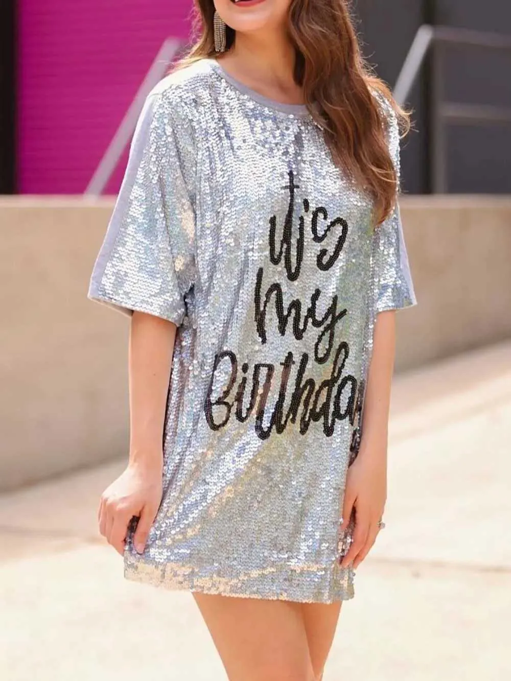 Basic Casual Dresses Women Its My Birthday Sequin Shirt Dress Ladie Party Wear Of Sparkle Sequin DressC24315