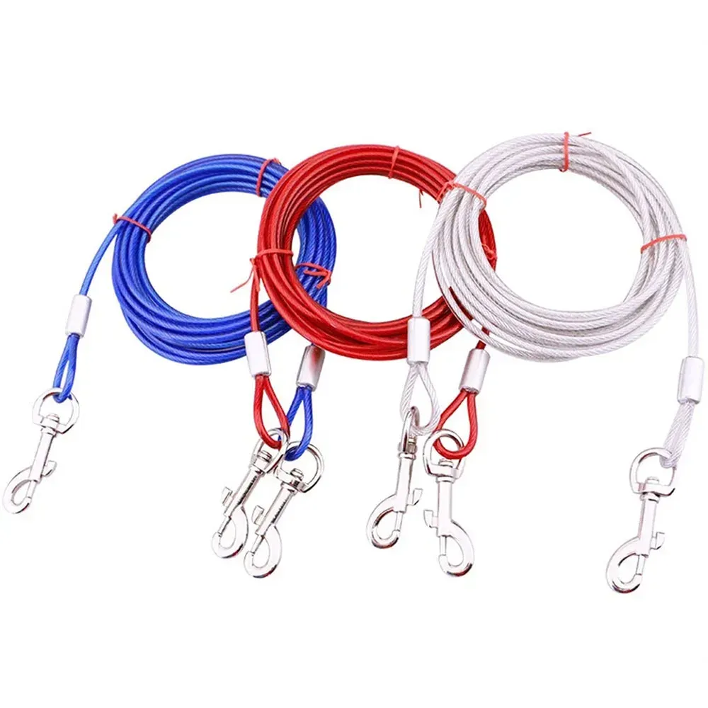 Riemen 3M/5M/10M Metalen Huisdierriemen voor Twee Honden AntiBite Tie Out Kabel Outdoor Lood Riem Hond Dubbele Hoofdriem voor Grote Middelgrote Honden