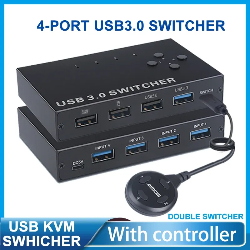 Mice 4port Usb3.0 Sharer Switch Usb Kvm Switcher with Controller Pc Sharing Splitter for Keyboard Mouse Printer Monitor Usb Switcher