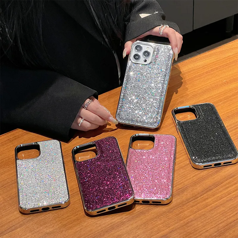 Décoration diamant rose scintillant galvanisé pour iPhone, 5 couleurs, adapté à Apple 15 Pro Max 11 12 13 Pro Max Plus