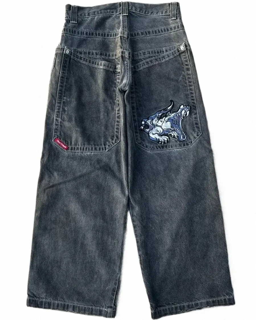 Streetwear JNCO Jeans Y2k Hip Hop Carto Impressão Gráfica Vintage Baggy Jeans Calças Pretas Homens Mulheres Cintura Alta Calças Pernas Largas 23br #