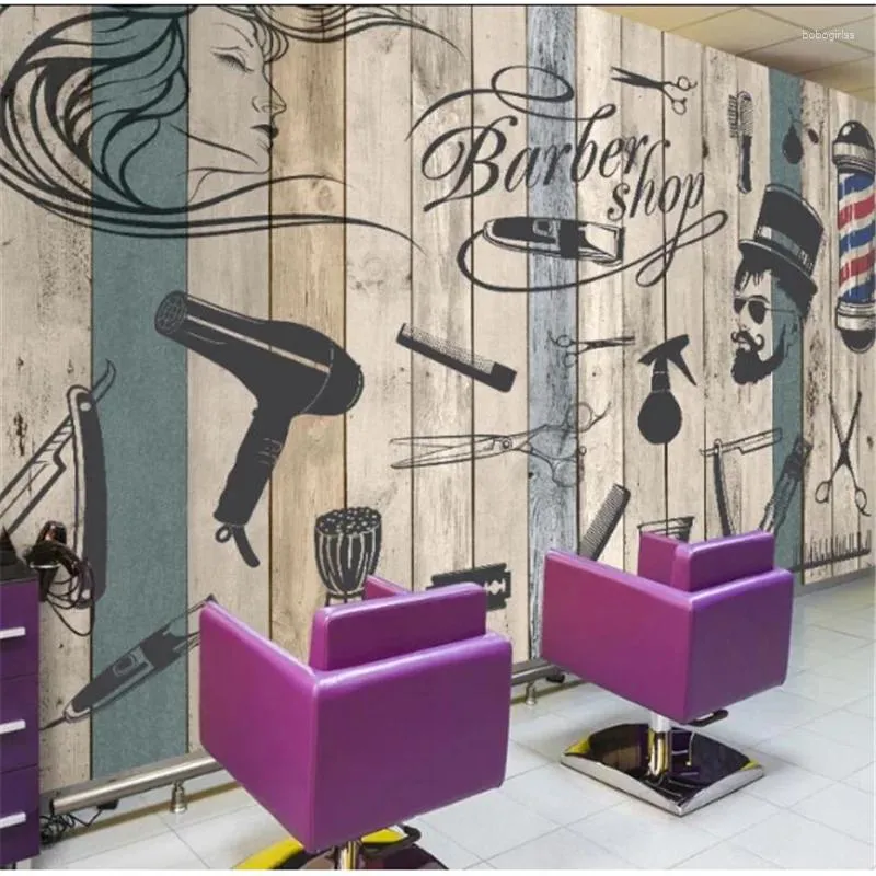 Bakgrundsbilder Wellyu Anpassade stora väggmålningar 3D -tapeter Creative Personality Retro Barber Shop Beauty Salon Bakgrund
