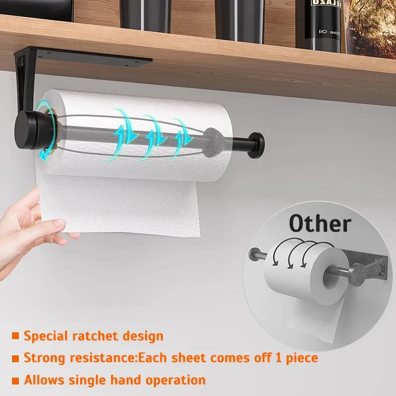 Supports Porte-serviettes en papier Porte-serviettes en papier mural à une seule main sous l'armoire avec effet d'amortissement pour cuisine salle de bain