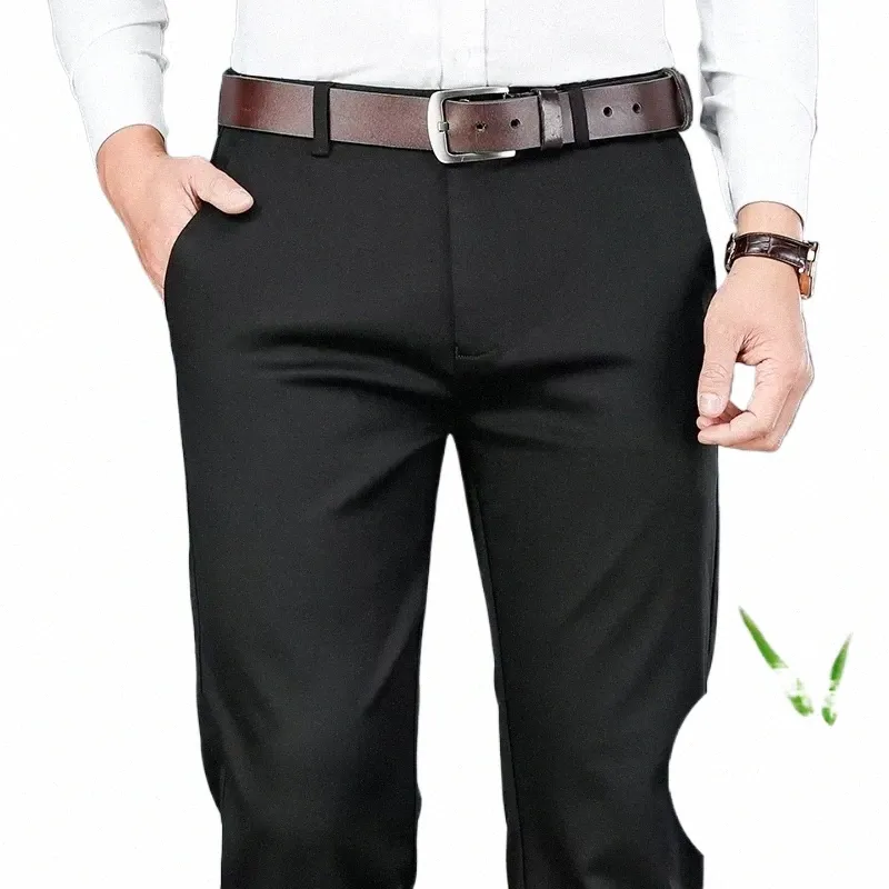 2023 Wiosna nowe męskie bambusowe bambusowe spodnie Casual Style Busin fi khaki stretch botki spodnie męskie ubrania marki f6gr#