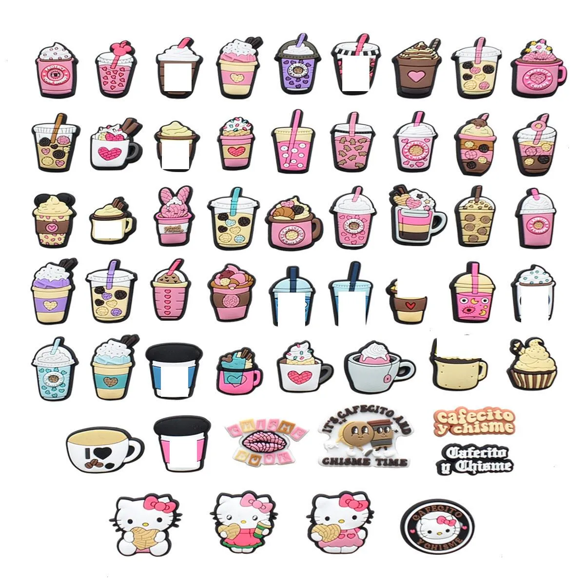 girls milk tea cats charms Anime charms wholesale childhood memories funny gift cartoon charms shoe accessories pvc decoration buckle soft rubber clog charms