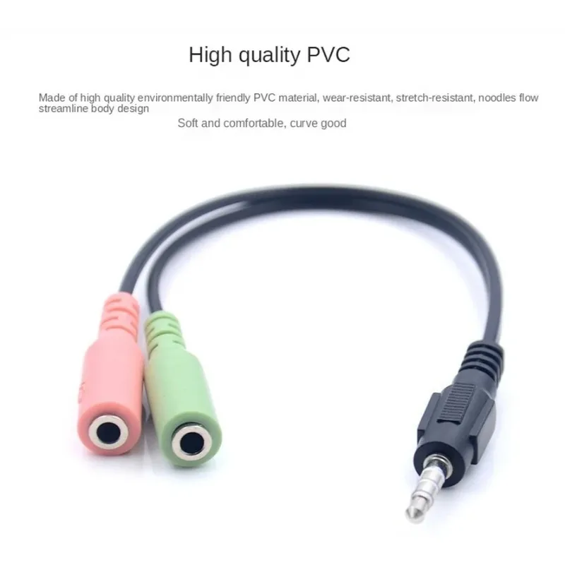 NEW 2024 22cm One Point Two Audio Cable Mobile Phone Live 3.5mm Headphone Cable Aux Headset Two In One Adapter Cable